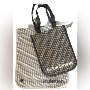 New Lot of 2 LULULEMON HOLIDAY Shopping Tote Bags Small & Large Gym Brown & Tan